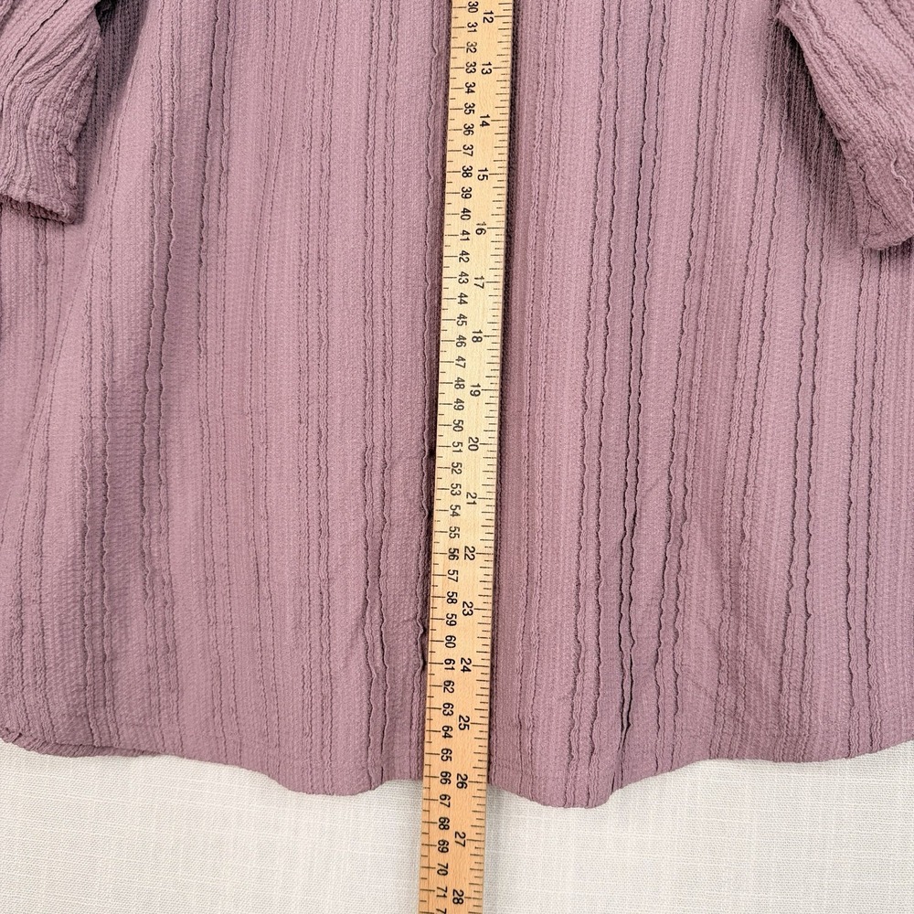 Cable & Gauge Women's Textured Puff Sleeve Button Front Blouse Mauve Pink 2XL - Picture 12 of 16